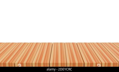 Table en bois marron vide sur fond blanc avec masque. Concept de produit. Illustration du rendu 3D. Banque D'Images