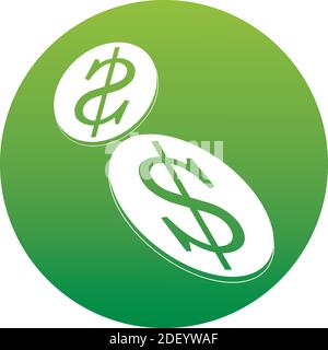 Investissement, moderne icône plate. Icône pièces en cercle . Icône, bouton, élément graphique d'un ensemble de style plat tendance isolé sur fond blanc. Illustration de Vecteur