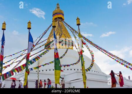 Boudhanath (Bouddha Stupa), site classé au patrimoine mondial de l'UNESCO, Katmandou, Népal Banque D'Images