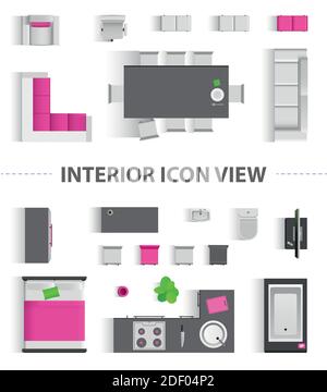 Définir la vue de dessus pour le design de l'icône intérieure. Illustration du vecteur isolé. Icône de vue de dessus intérieure plate Illustration de Vecteur