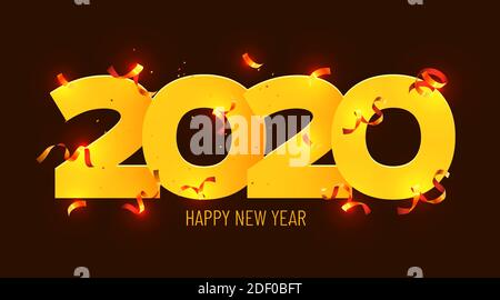 2020 Bonne Année. Gold Numbers Design of greeting card of Falling Shiny Confetti. Bonne année bannière avec 2020. Arrière-plan lumineux. Illustration vectorielle. Illustration de Vecteur