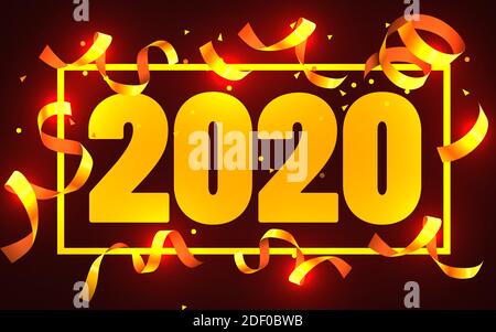 Joyeux nouvel an 2020 avec des confettis d'or. Illustration vectorielle. Élément de conception pour dépliants, dépliants, cartes postales et affiches. Illustration vectorielle Illustration de Vecteur