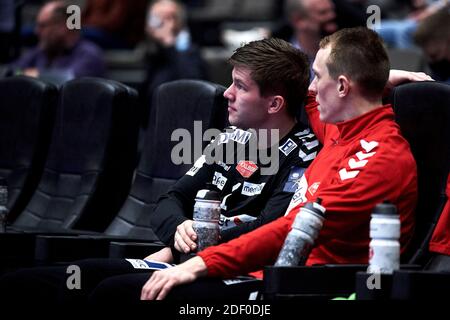 Aalborg, Danemark. 02e décembre 2020. Simon Gade (1) du Handball d'Aalborg vu dans le match de la Ligue des champions de l'EHF entre le Handball d'Aalborg et le FC Barcelona Handbol à l'arène Jutlander Bank à Aalborg. (Crédit photo : Gonzales photo/Alamy Live News Banque D'Images