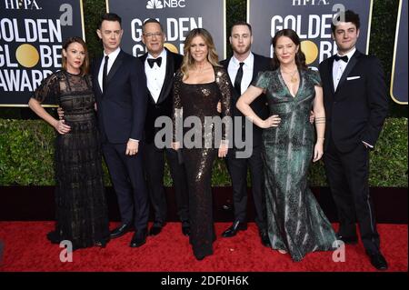 Samantha Bryant, Colin Hanks, Rita Wilson, Tom Hanks, Elizabeth Ann Hanks, Chet Hanks et Truman Theodore Hanks participant aux 77e Golden Globe Awards au Beverly Hilton, Los Angeles, CA, États-Unis, le 5 janvier 2020. Photo de Lionel Hahn/ABACAPRESS.COM Banque D'Images