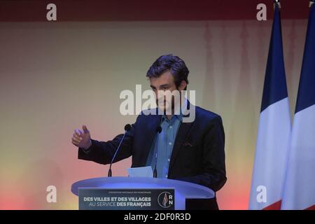 Le parti d'extrême-droite français Andrea Kotarac, membre du rassemblement National (RN), prend la parole lors d'une réunion pour lancer les candidats de la campagne RN aux prochaines élections municipales à Paris, en France, le 12 janvier 2020. Photo de François Pauletto/avenir photos/ABACAPRESS.COM Banque D'Images