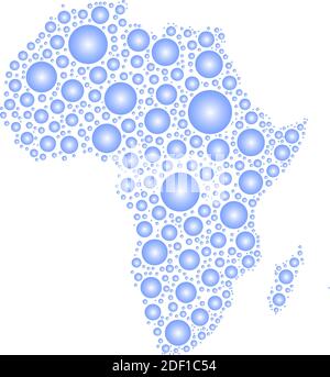 Silhouette du continent africain. Mosaïque de pluie bleue arrondie chute sur fond blanc. Illustration de la carte vectorielle. Illustration de Vecteur