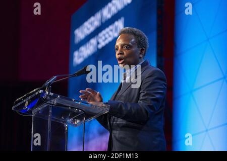 Lori Lightfoot, maire de Chicago, prononce un discours à la 88e réunion d'hiver de la Conférence des maires des États-Unis à l'hôtel Capital Hilton de Washington D.C., aux États-Unis, le jeudi 23 janvier 2020. Photo de Stefani Reynolds/CNP/ABACAPRESS.COM Banque D'Images