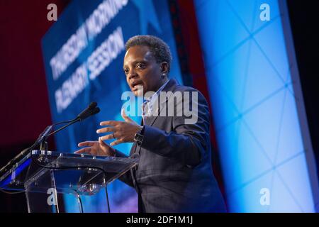 Lori Lightfoot, maire de Chicago, prononce un discours à la 88e réunion d'hiver de la Conférence des maires des États-Unis à l'hôtel Capital Hilton de Washington D.C., aux États-Unis, le jeudi 23 janvier 2020. Photo de Stefani Reynolds/CNP/ABACAPRESS.COM Banque D'Images