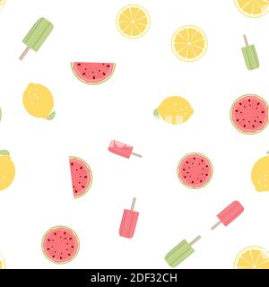 Motif sans couture avec citron, fruits de la pastèque et crème glacée. Illustration Banque D'Images
