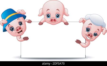 Dessin animé de trois petits cochons avec un signe vierge Illustration de Vecteur