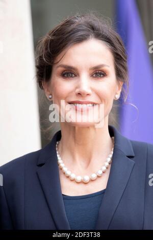 La reine Letizia d'Espagne pose au Palais présidentiel de l'Elysée le 11 mars 2020 à Paris, France. Le roi Felipe d'Espagne et sa femme la reine Letizia d'Espagne sont en visite officielle en France. Photo de David Niviere/ABACAPRESS.COM Banque D'Images