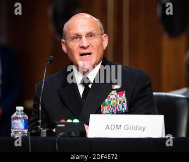 Washington, États-Unis. 02e décembre 2020. Amiral Michael M. Gilday, USN, chef des opérations navales, prenant la parole à l'audience du Comité sénatorial des services armés. Crédit : SOPA Images Limited/Alamy Live News Banque D'Images