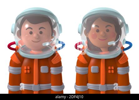 Personnage de dessin animé avatar 3d Happy Homme et Femme astronautes de Mars dans l'espace isolé sur blanc Banque D'Images