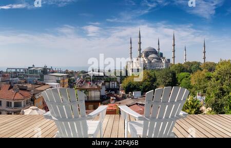 Belle vue sur la vieille ville d'Istanbul et la Mosquée bleue Banque D'Images