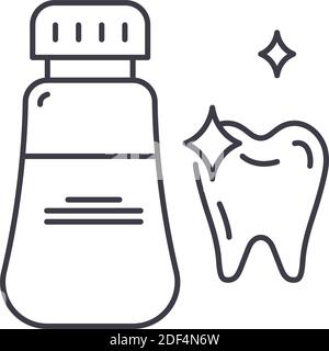 Icône de solution de bain de bouche, illustration isolée linéaire, vecteur de ligne mince, signe de conception de Web, symbole de concept de contour avec trait modifiable sur blanc Illustration de Vecteur