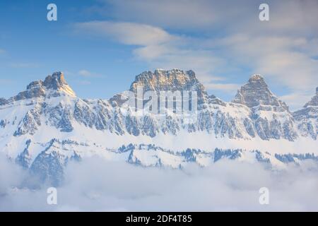 Géographie / voyage, Suisse, Churfirsten, Brisi, 2279 m, Zuestoll, 2235 m, Schibenstoll, 2236 , Info-autorisation-droits-supplémentaires-non-disponible Banque D'Images