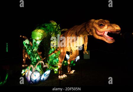 Tallinn, Harjumaa- Estonie-21DEC2019: Festival de la lumière itinérante sur la région de Tallinn Lauluväljak à l'hiver 2019. Beaucoup de sculptures en soie illuminées. Banque D'Images