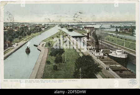 Les écluses, Sault Ste Marie, Michigan, photo, cartes postales, 1898 - 1931 Banque D'Images