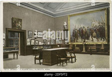 Intérieur de Pilgrim Hall, Plymouth, Massachusetts, photo, cartes postales, 1898 - 1931 Banque D'Images