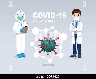 Équipe médicale travaillant sur le virus COVID-19. Médecin de sexe masculin Illustration de Vecteur