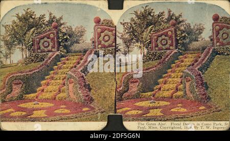 Les portes sont entrouvertes. Design floral au parc de Côme, Saint-Paul, Minn., image fixe, stéréographes, 1898, Ingersoll, T. W. (Truman Ward) (1862-1922 Banque D'Images