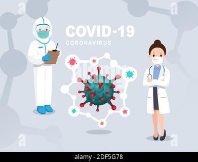 Équipe médicale travaillant sur le virus COVID-19. Femme médecin Illustration de Vecteur