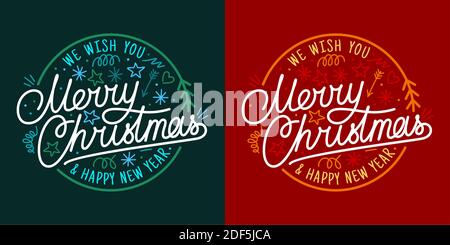 Doodle artistique manuscrit Joyeux Noël et bonne année lettrage Illustration vectorielle Illustration de Vecteur