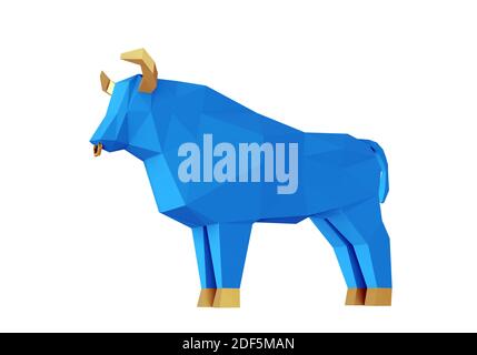 Figurine d'un Blue Bull polygonal simplifié, symbole de la nouvelle année 2021, rendu 3d Banque D'Images