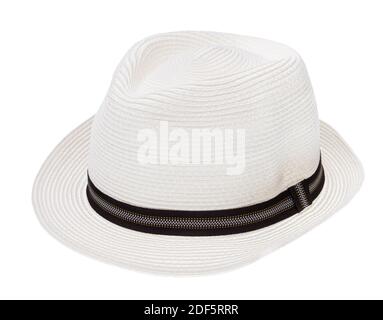 Chapeau panama d'été avec ruban noir isolé sur fond blanc Banque D'Images