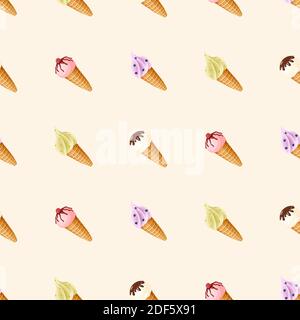 Motif vectoriel sans couture de crème glacée dessinés à la main Illustration de Vecteur