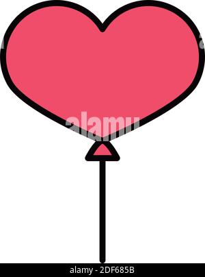 joyeux anniversaire ballon en forme de coeur fête de fête, ligne et style de remplissage illustration vectorielle Illustration de Vecteur