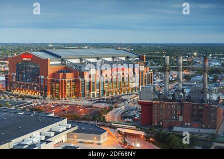 INDIANAPOLIS, INDIANA - 20 OCTOBRE 2018 : stade Lucas Oil au centre-ville d'Indianapolis. Le stade polyvalent accueille les Colts. Banque D'Images