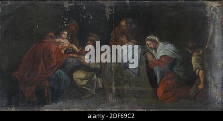 Peinture, Willem van Ingen, c. 1680, toile, peinture à l'huile, peint, général: 75.5 x 151 x 2cm 755 x 1510 x 20mm, représentation biblique, marie, christ, plomb, peinture représentant la circoncision du Christ. À gauche, un souverain Sacrificateur exécute la circoncision, un prêtre tient le Christ, tandis qu'un troisième prêtre tient un bol. Joseph se tient à droite derrière l'autel, tandis que Marie s'agenouille, suivie d'une seconde femme. Non signé, 1926 Banque D'Images