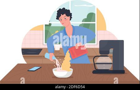 Préparer le petit déjeuner 2D vecteur web bannière, poster Illustration de Vecteur