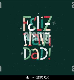 Carte de lettrage amusant pour joyeux Noël en espagnol Illustration de Vecteur