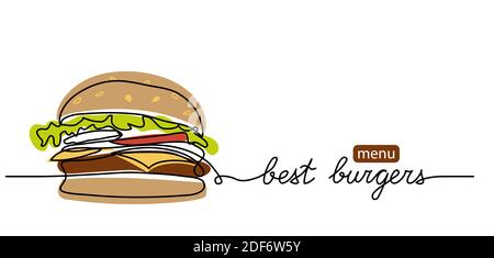 Menu Burger fond vectoriel de couleur simple. Un dessin en ligne continue avec menu texte Burger Illustration de Vecteur