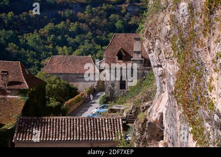 France, Lot, Haut Quercy, vallée de la Dordogne, Rocamadour, ancienne maison de l'esplanade du sanctuaire Banque D'Images