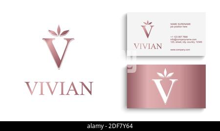 Modèle de logo Letter V. Monnogram, délicat motif floral. Logo personnel. Conception vectorielle. Illustration de Vecteur