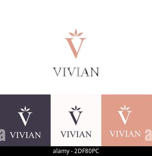 Modèle de logo Letter V. Monnogram, délicat motif floral. Logo personnel. Conception vectorielle. Illustration de Vecteur