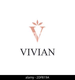 Modèle de logo Letter V. Monnogram, délicat motif floral. Logo personnel. Conception vectorielle. Illustration de Vecteur