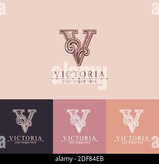 Modèle de logo Letter V. Monnogram, délicat motif floral. Logo personnel. Conception vectorielle. Illustration de Vecteur