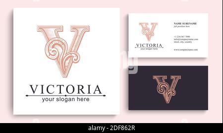 Modèle de logo Letter V. Monnogram, délicat motif floral. Logo personnel. Conception vectorielle. Illustration de Vecteur