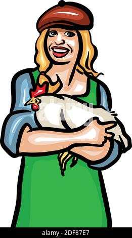 Femme Farmer tenant un poulet Illustration de Vecteur