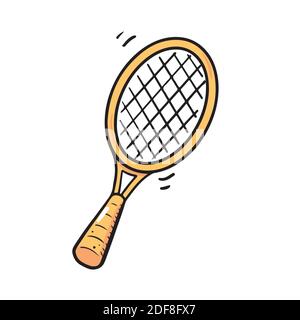 Élément de raquette de tennis dessiné à la main. Style d'esquisse Doodle. Élément sport dessiné par un stylo à brosse numérique. Illustration de l'icône, de l'autocollant. Illustration de Vecteur