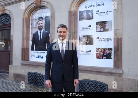 Jean-Philippe Vetter, candidat LR les Républicains arrive en quatrième position au premier tour des élections municipales de 2020 à Strasbourg. Strasbourg Nord-est de la France, le janvier 2020. Photo de Nicolas Roses/ABACAPRESS.COM Banque D'Images