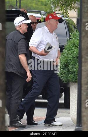 Le président Donald Trump revient à la Maison Blanche, Washington, DC, USA le dimanche 28 juin 2020, après une journée au Trump National Golf Club, Sterling, Virginie. Photo de Mike Theiler/Pool/ABACAPRESS.COM Banque D'Images