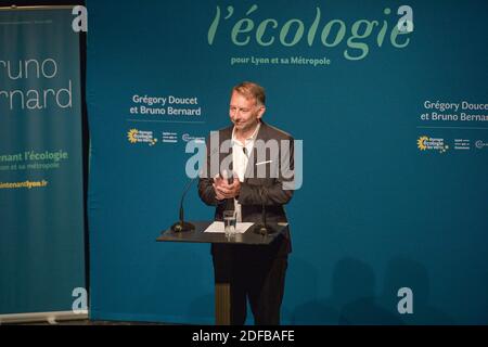 Bruno Bernard, candidat EELV (Europe Ecologie les Verts) aux élections métropolitaines prononce un discours juste après avoir été élu nouveau président de Lyon Metropole à Lyon, France, le 28 juin 2020. Photo de Julien Reynaud/APS-Medias/ABACAPRESS.COM Banque D'Images