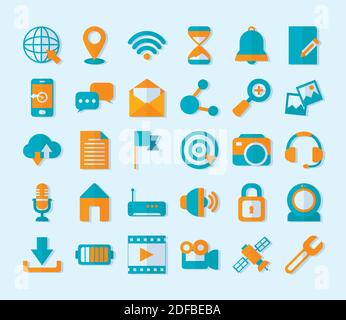 ensemble d'icônes de réseaux sociaux sur fond bleu, design coloré, illustration vectorielle Illustration de Vecteur