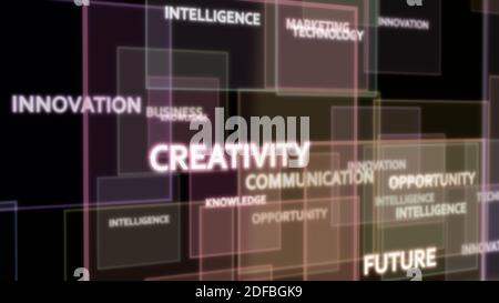 Digital Word Cloud , concept créatif des mots liés aux affaires et à la technologie , rendu 3D Banque D'Images