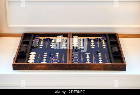 Une configuration de Backgammon en gros plan et en détail. Banque D'Images